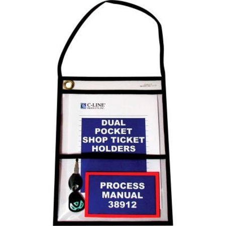 C-LINE PRODUCTS C-Line Products Two-Pocket Shop Ticket Holder w/Hanging Strap, Stitched, Clear, 9 x 12, 15/BX 38912